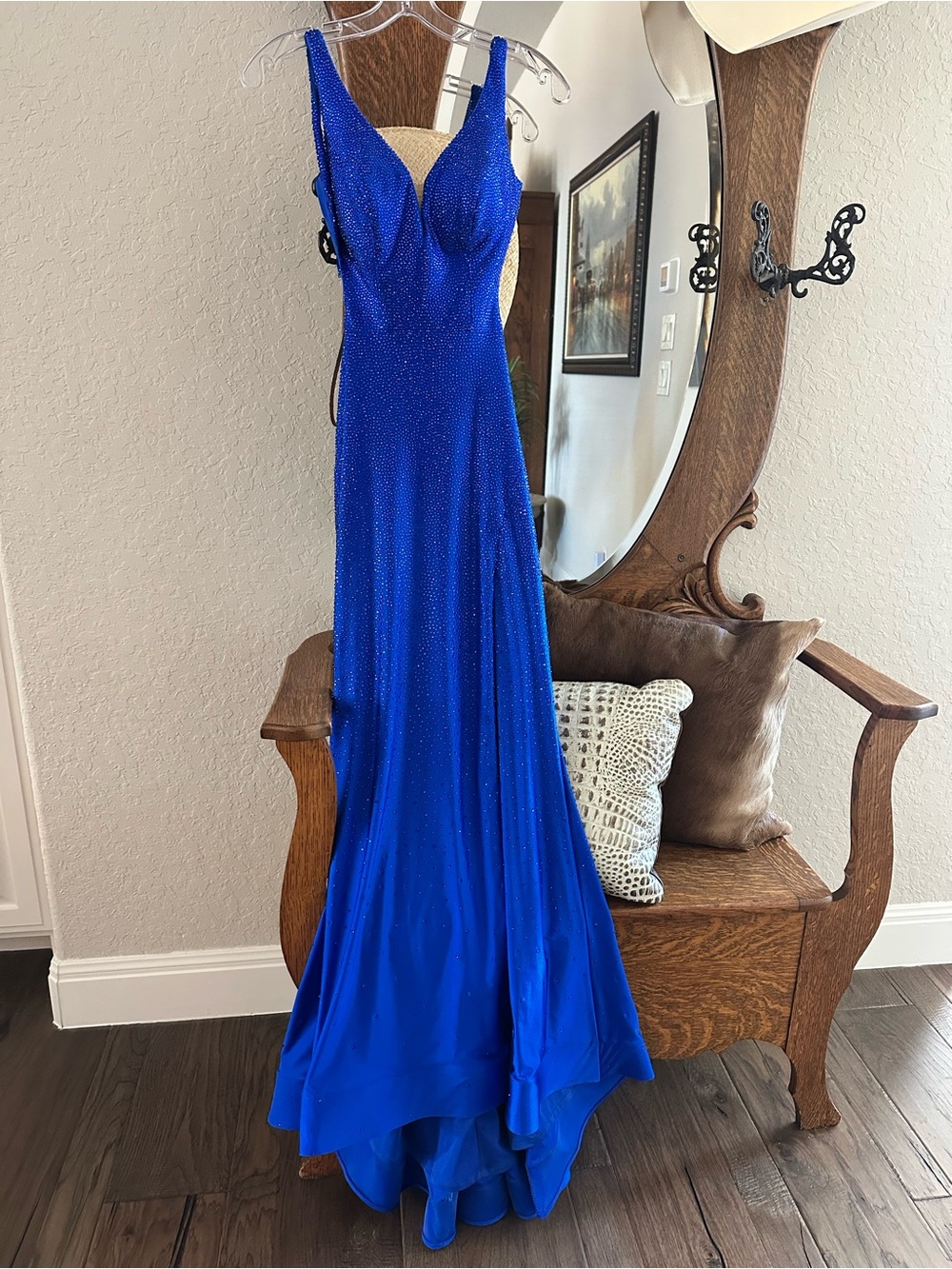 Royal Blue Sparkle Prom Dress with Fitted Bodice